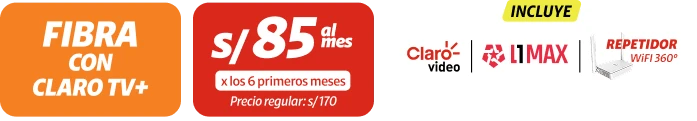 50% de descuento x los 6 primeros meses. Incluye L1 MAX, ESPN, Claro video, HBO, HBO max, Repetidor wifi 360