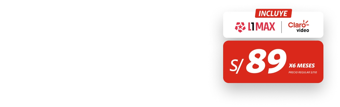 50% de descuento x los 6 primeros meses. Incluye L1 MAX, ESPN, Claro video, HBO, HBO max, Repetidor wifi 360